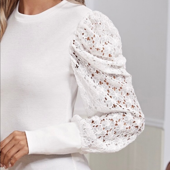 Boho Lace Puff Cuff Long Sleeve Top Blouse - Picture 4 of 11